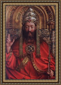 One of Their Gods Framed Paintings - The Ghent Altarpiece God Almighty [detail] by Jan van Eyck